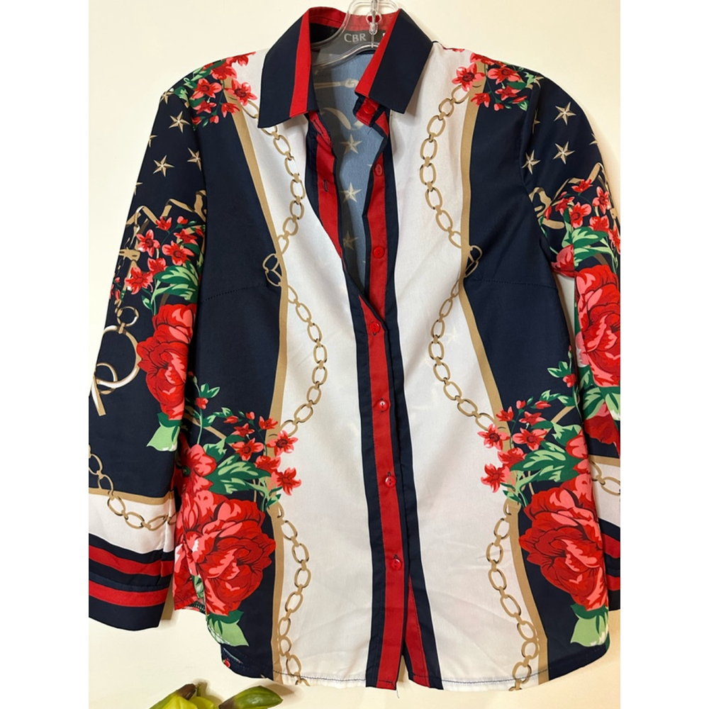 T117- CBR shirt in red, white and navy floral size M